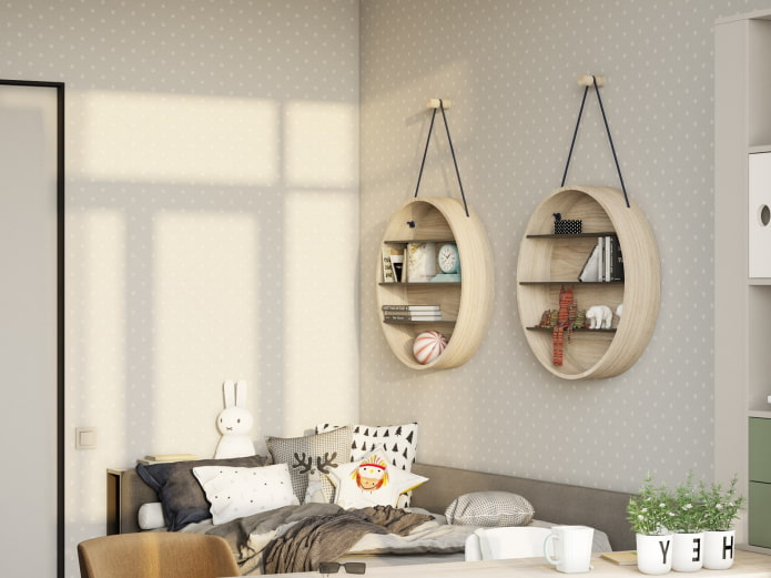 hanging wall shelves in the interior