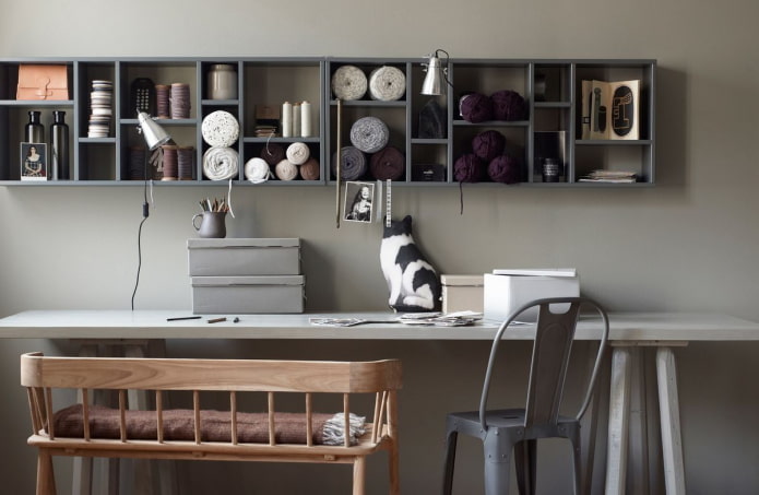 arrangement of wall shelves in the interior
