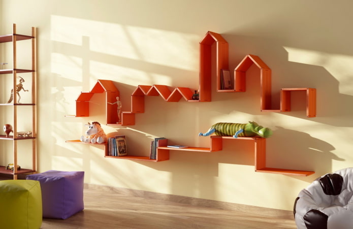 wall transforming shelves in interior