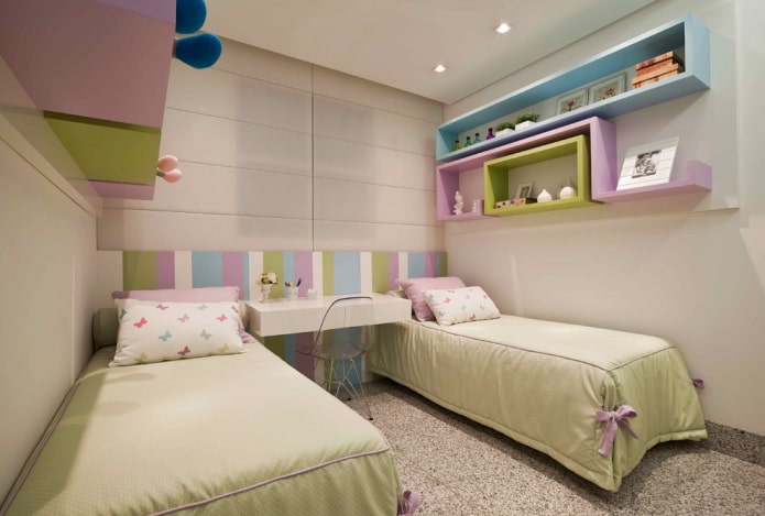shelves above the bed in the interior of the children's room
