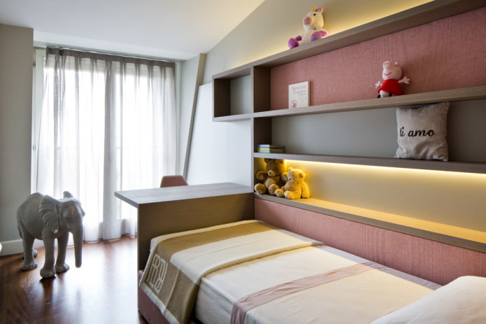 shelves on the side of the bed in the interior