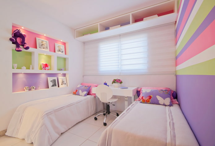 plasterboard shelves above the bed in the interior