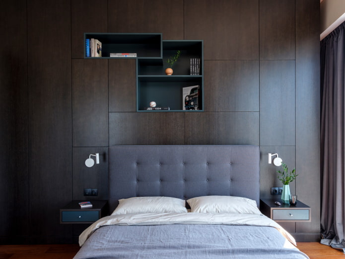 built-in shelves above the bed in the interior