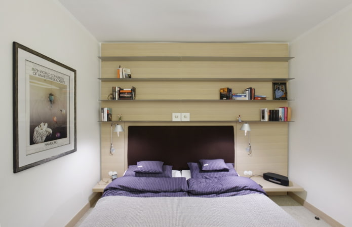 glass shelves above the bed in interior