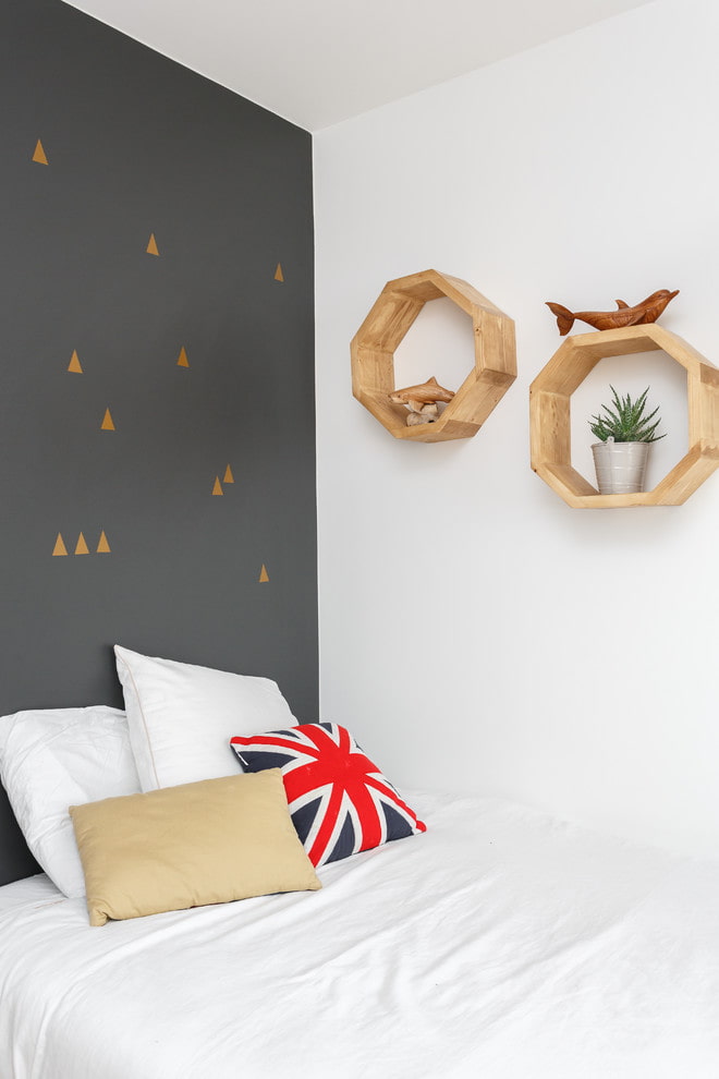 shelves above the bed in the interior