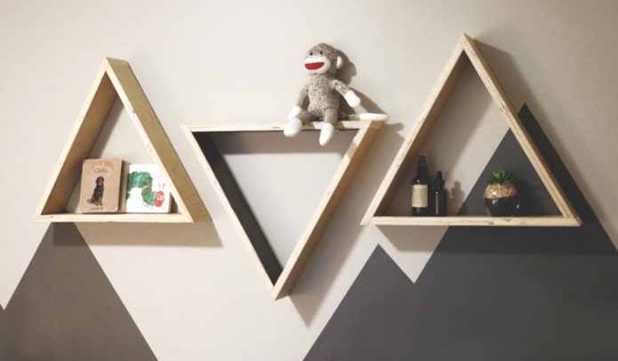 Triangular plywood shelves