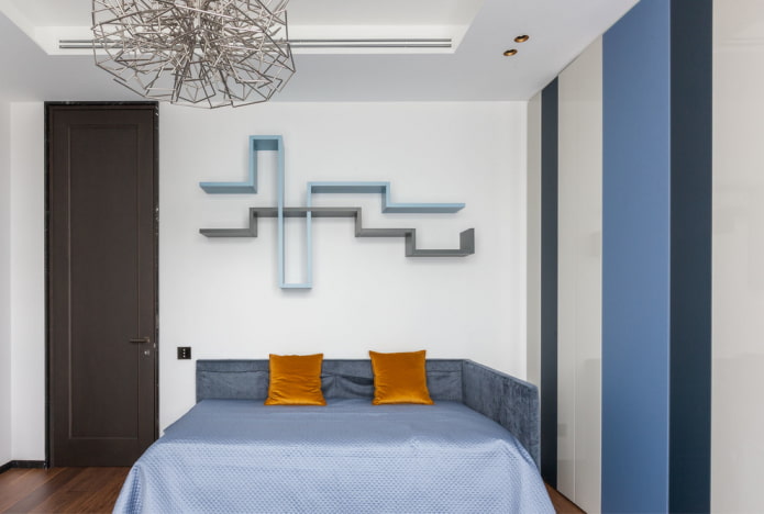 shelves above the bed in the interior of the children's room