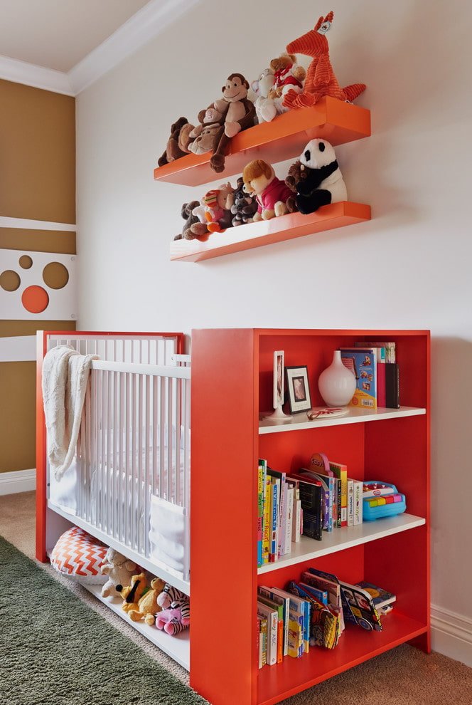 color scheme of shelves in the interior of a children's room