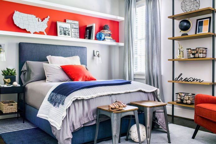 color scheme of shelves in the interior of a children's room