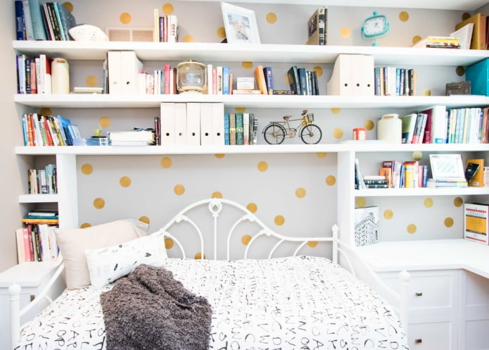 book shelves in the interior of the children's room