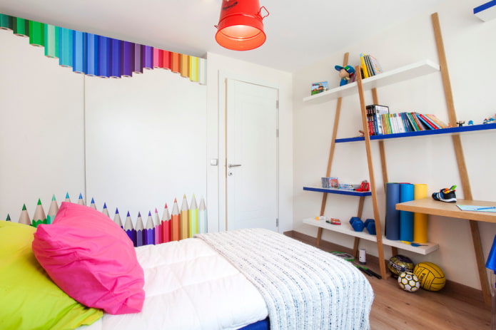 shelves in the interior of a boy's nursery