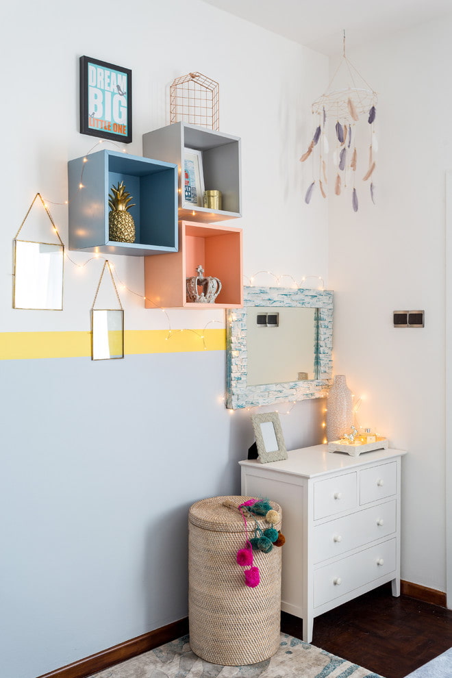 square shelves in the interior of the children's room