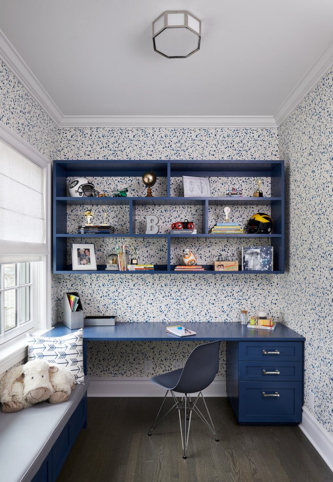 color scheme of shelves in the interior of a children's room