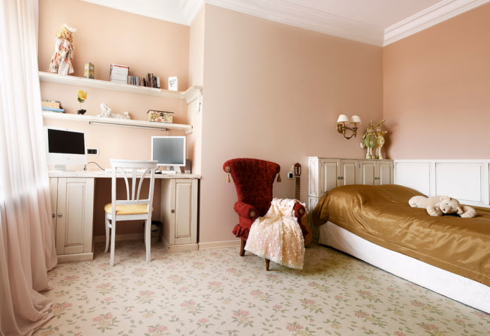 shelves in the children's room in a classic style