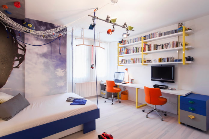 book shelves in the interior of the children's room