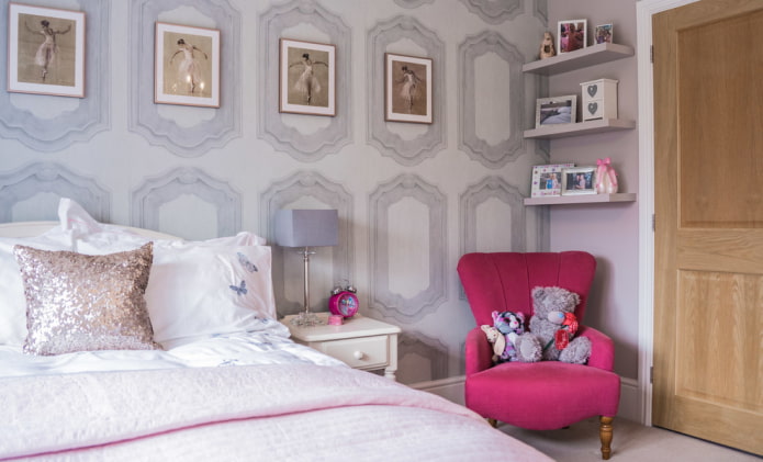 shelves in the interior of a girl's nursery