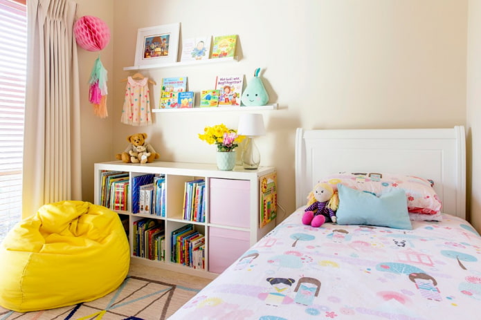 book shelves in the interior of the children's room