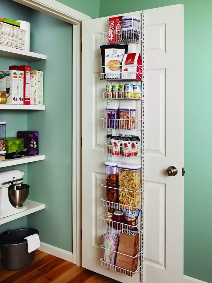 Shelves in the pantry and on the door