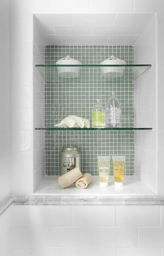 Glass shelves in a niche