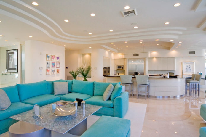 multi-level plasterboard ceiling in the living room