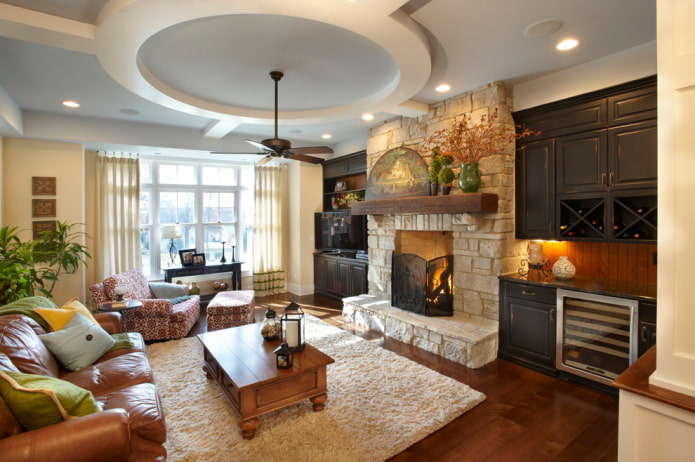plasterboard ceiling in a large living room