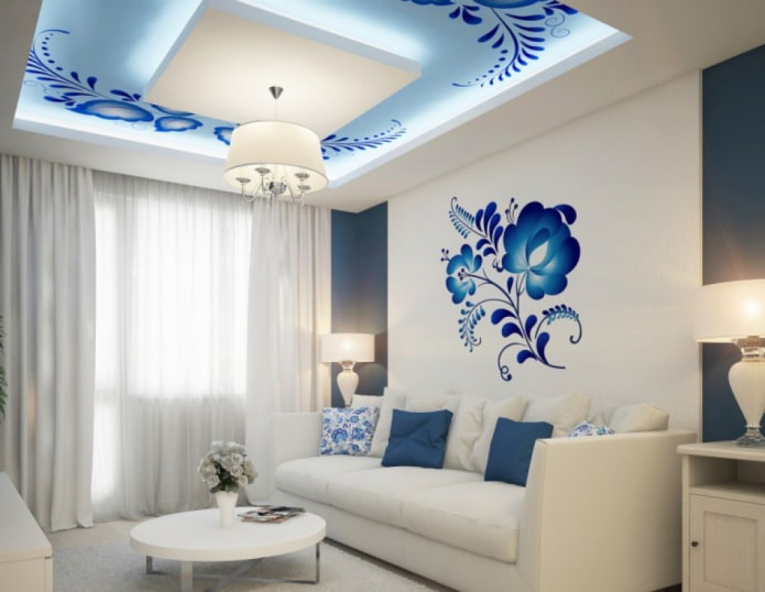 plasterboard ceiling with patterns in the hall
