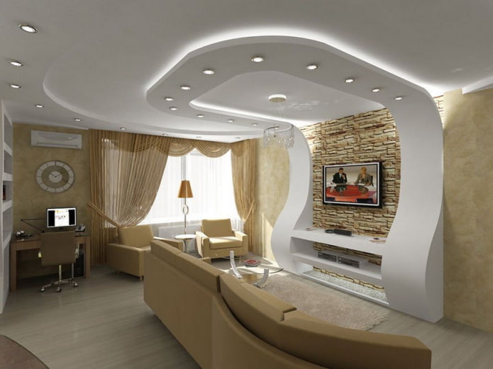 plasterboard construction with transition to the wall