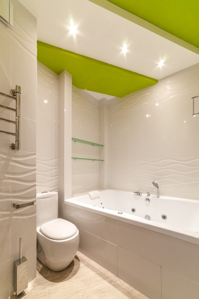 plasterboard ceiling in the bathroom interior