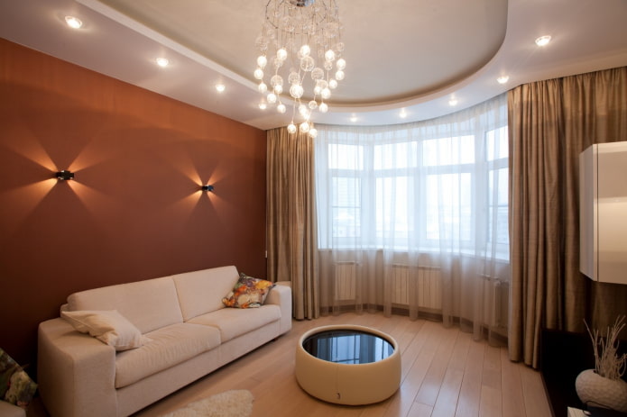 plasterboard construction in the living room with a bay window
