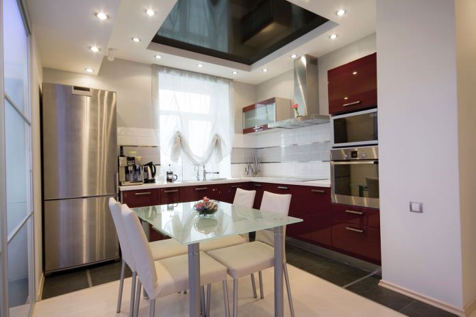 Glass table in the kitchen interior