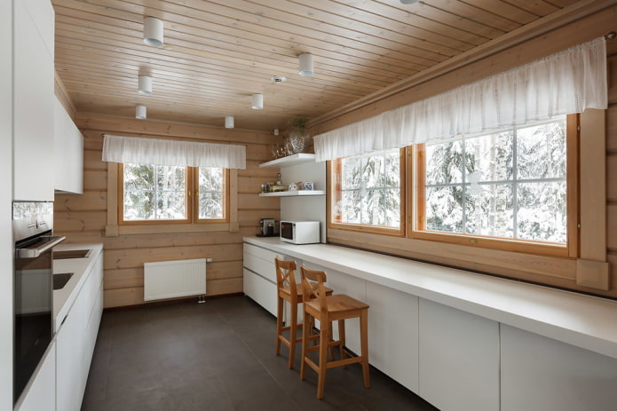 ceiling paneling in the kitchen interior