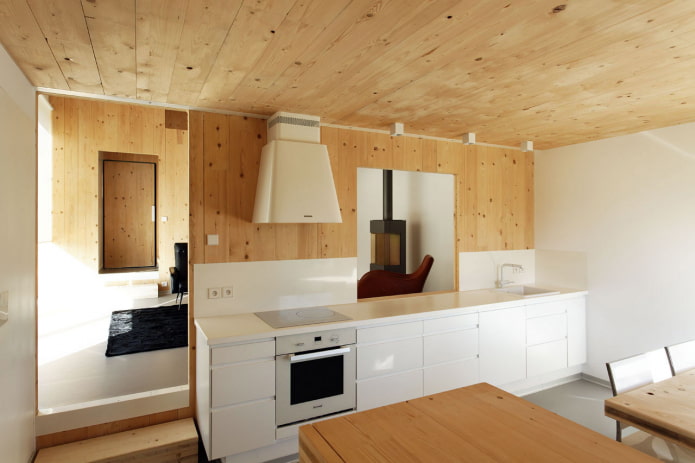 ceiling paneling with a transition to the wall