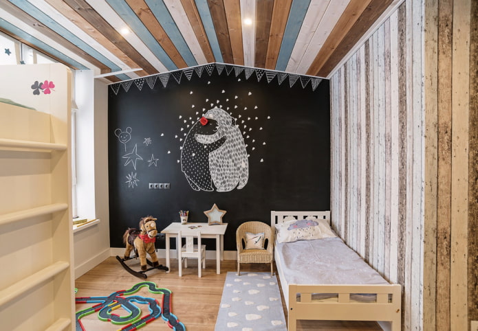 ceiling paneling in the Scandinavian style