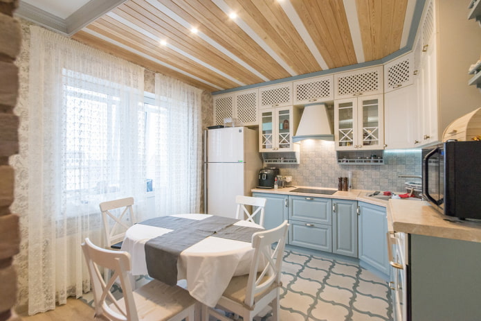two-color ceiling paneling in the interior