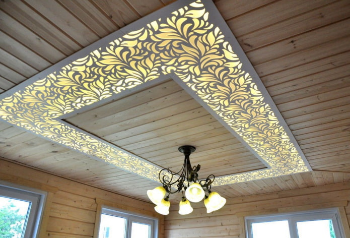 ceiling paneling with a chandelier
