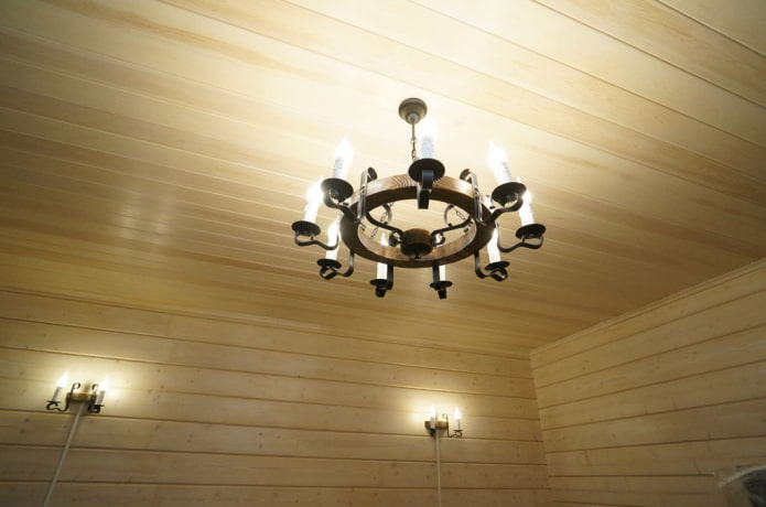 ceiling paneling with a chandelier