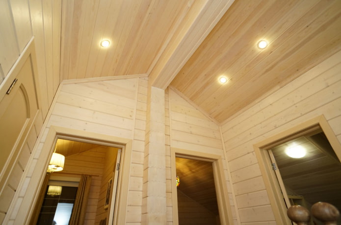 pine ceiling paneling in the interior