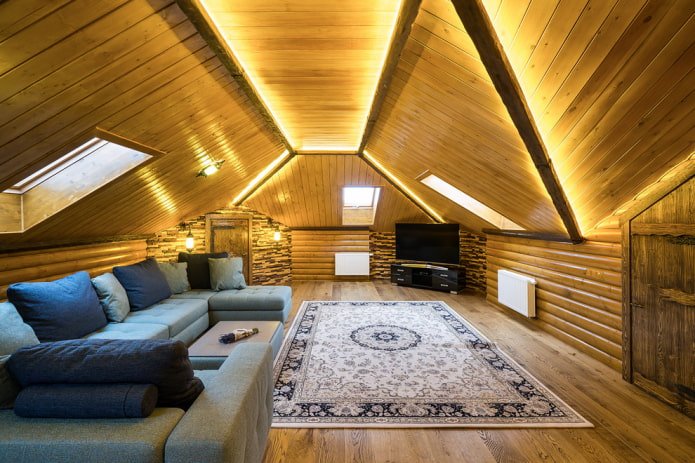 ceiling lining in the living room in the attic