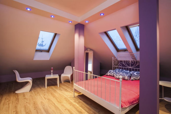 plasterboard ceiling in the bedroom in the attic