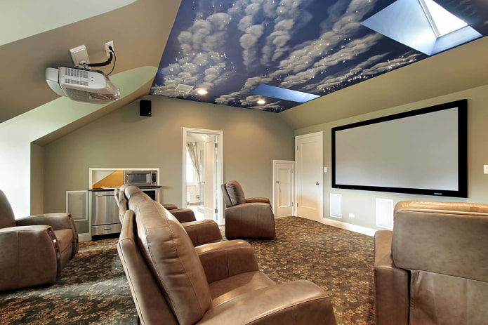 stretched fabric with photo printing in the attic