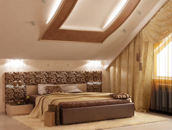 curly ceiling structure in the attic bedroom