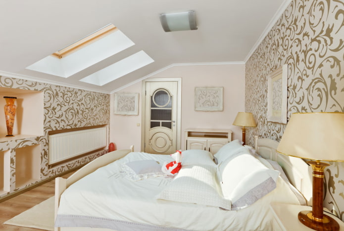 stretch ceiling in the attic bedroom