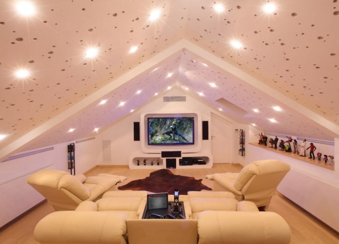 spotlights on the ceiling in the attic