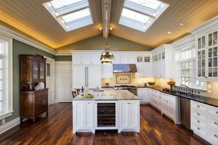 ceiling structure in the kitchen on the attic floor