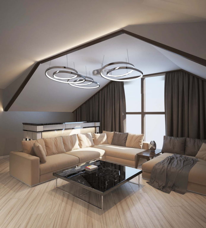ceiling design in the attic in a modern style
