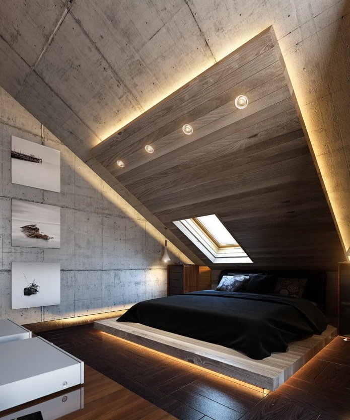 ceiling design in the attic in a modern style