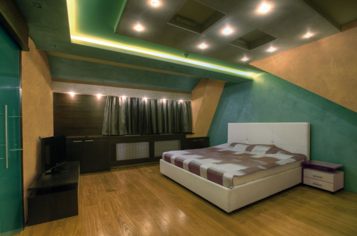 curly ceiling structure in the attic bedroom