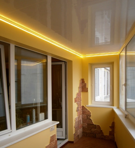 stretched fabric with lighting on the loggia