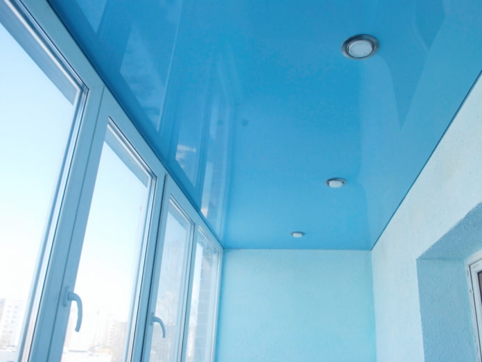 blue stretch ceiling on the loggia