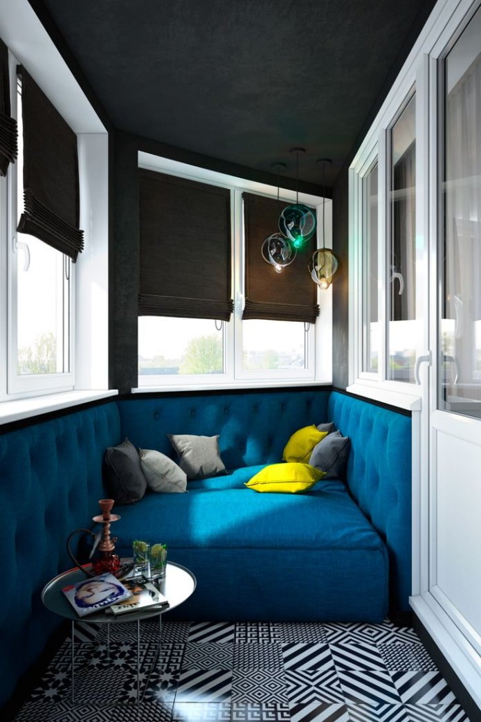 black ceiling covering on the loggia